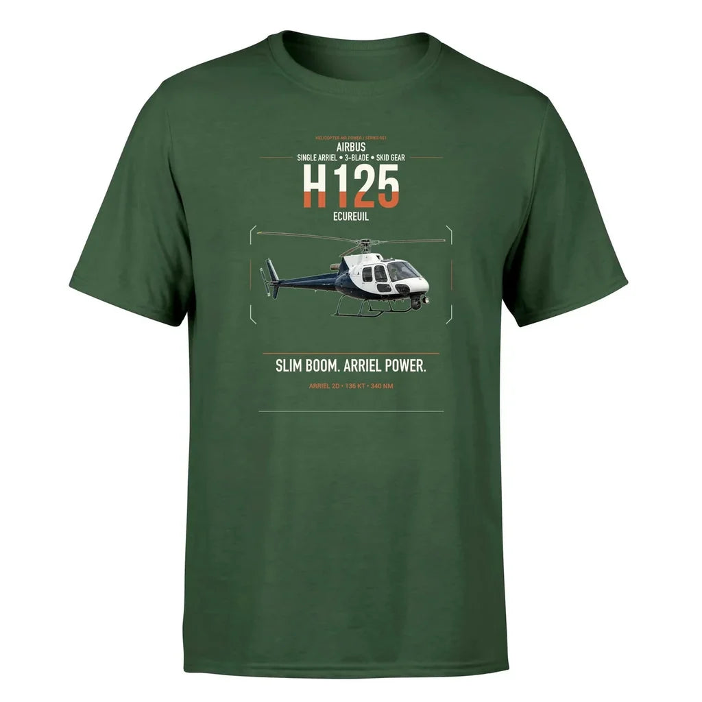 Airbus H125 design on dark green t-shirt, single-side print