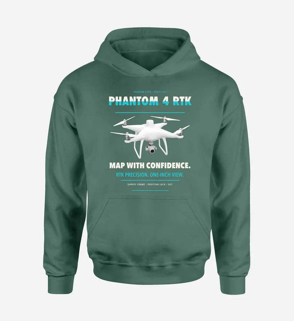DJI Phantom 4 RTK design on green hoodie single side