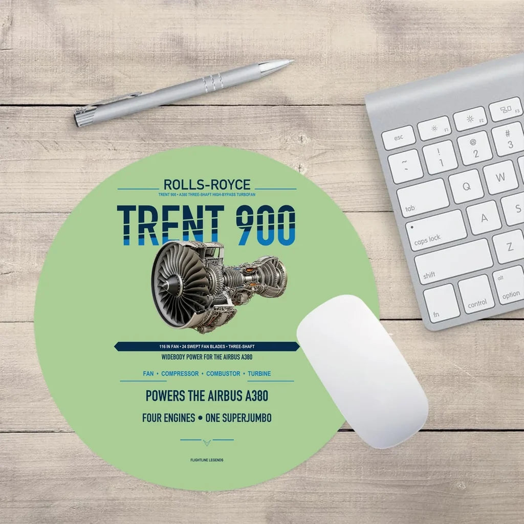 TRENT 900 design on light green round mouse pad