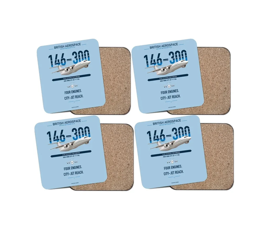 BAe 146-300 design on light blue 4 pieces set coaster