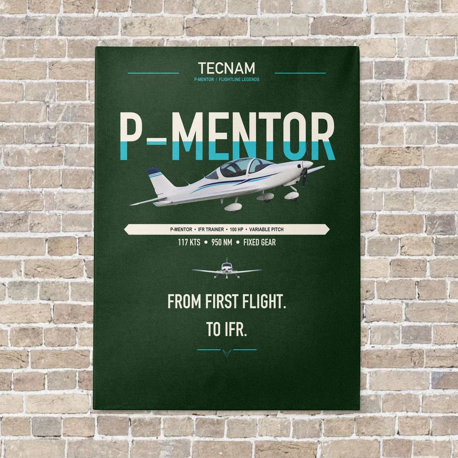 Tecnam P-Mentor vertical canvas print - no frame - dark green background