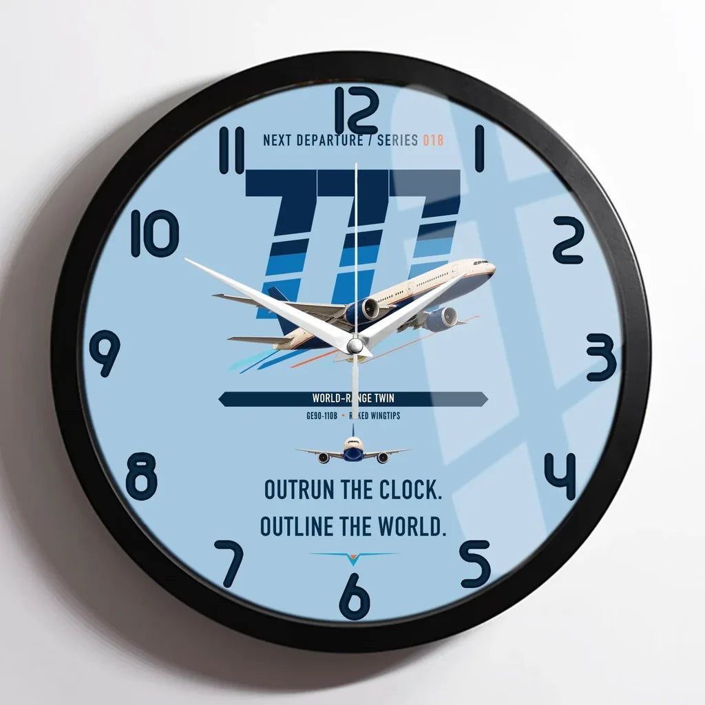 Boeing 777-200LR design on light blue framed wall clock