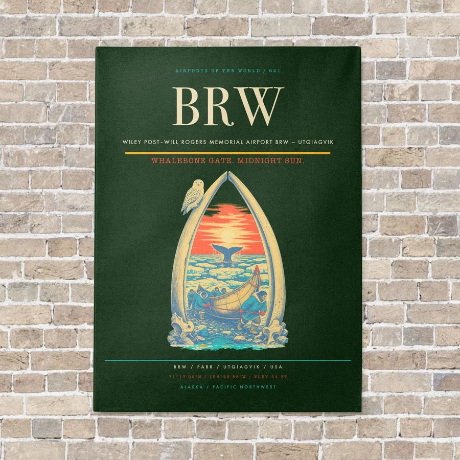 Wiley Post–Will Rogers Memorial Airport BRW — Utqiagvik vertical canvas print - no frame - dark green background