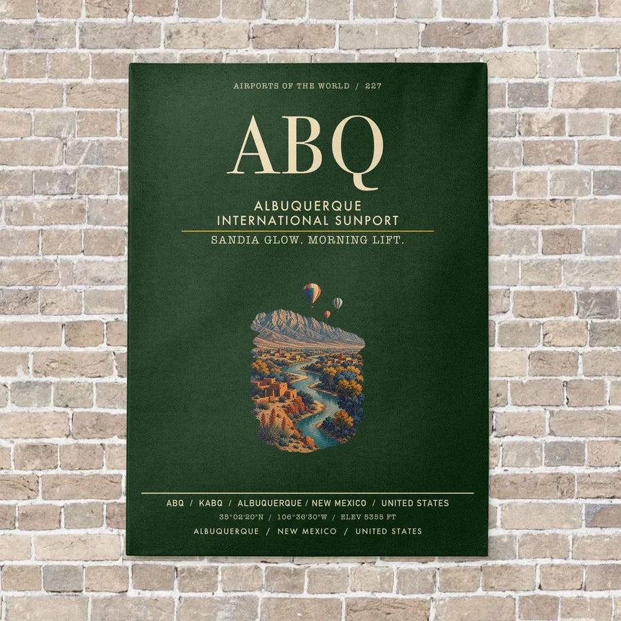 Albuquerque International Sunport ABQ vertical canvas print - no frame - dark green background
