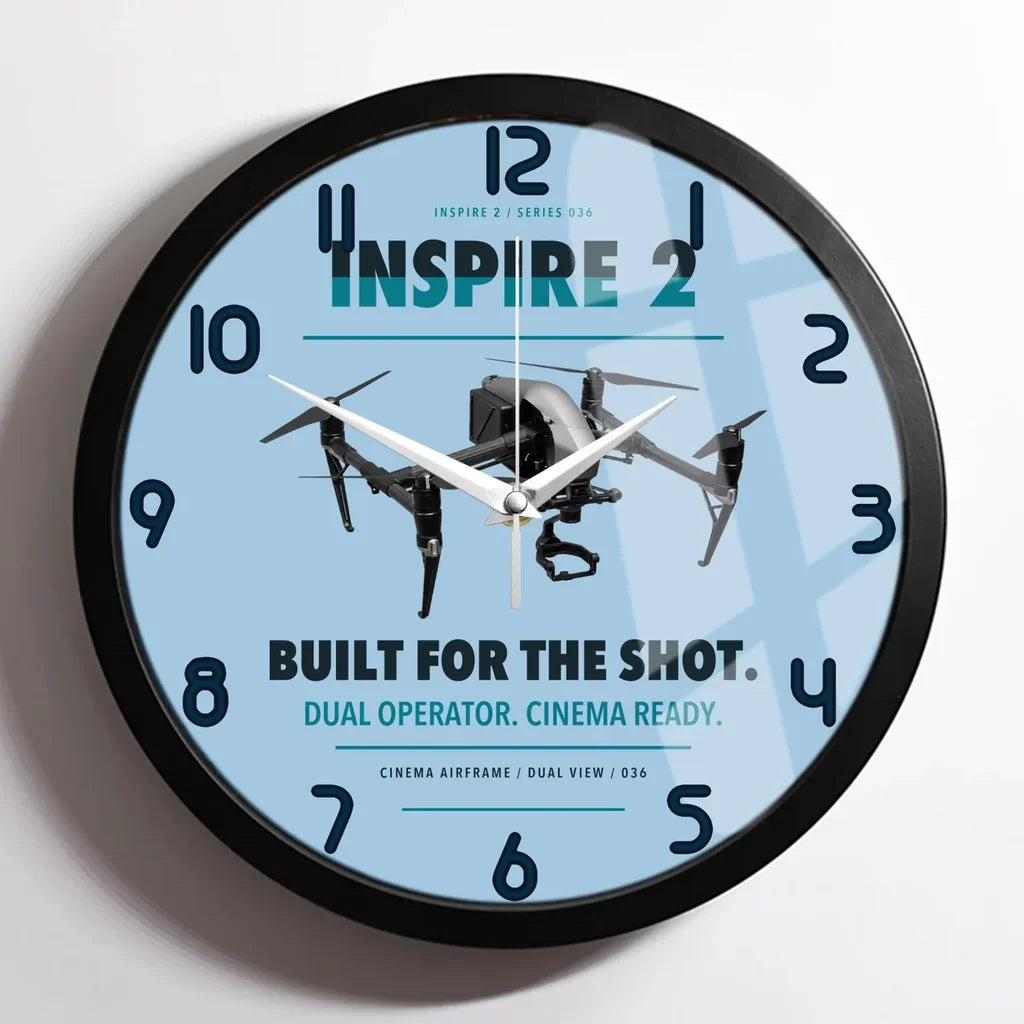 DJI Inspire 2 design on light blue framed wall clock