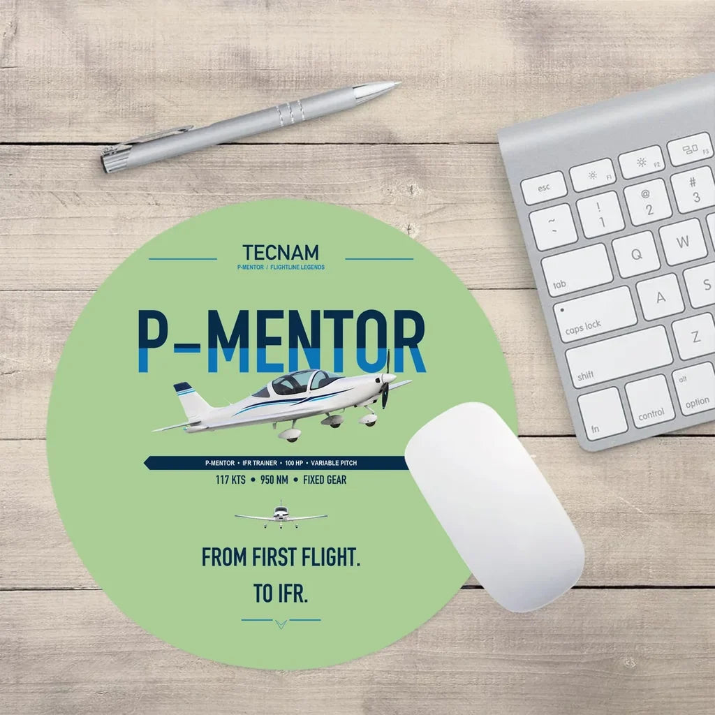Tecnam P-Mentor design on light green round mouse pad