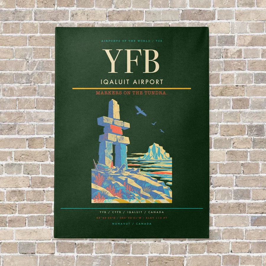 Iqaluit Airport YFB vertical canvas print - no frame - dark green background