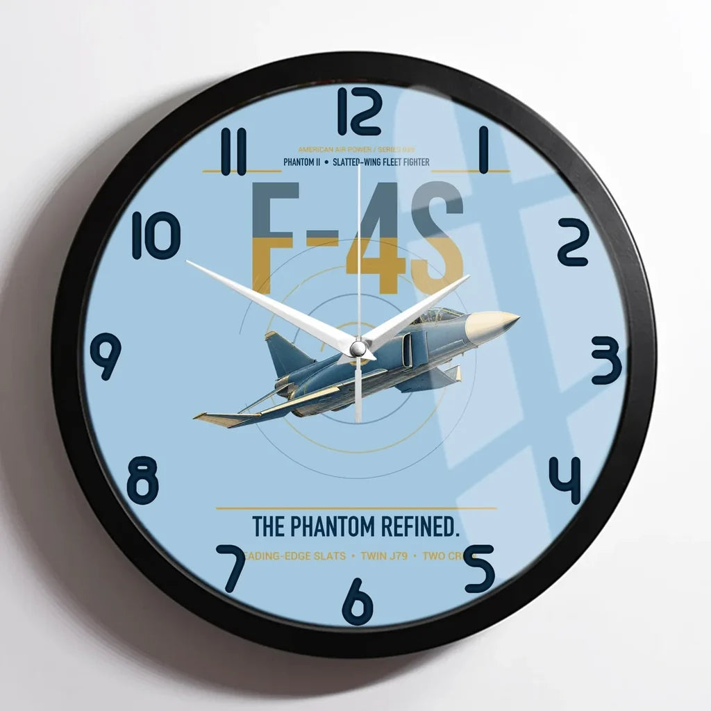 F-4S Phantom II design on light blue framed wall clock
