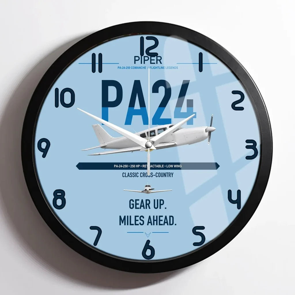 Piper PA-24-250 Comanche 250 design on light blue framed wall clock