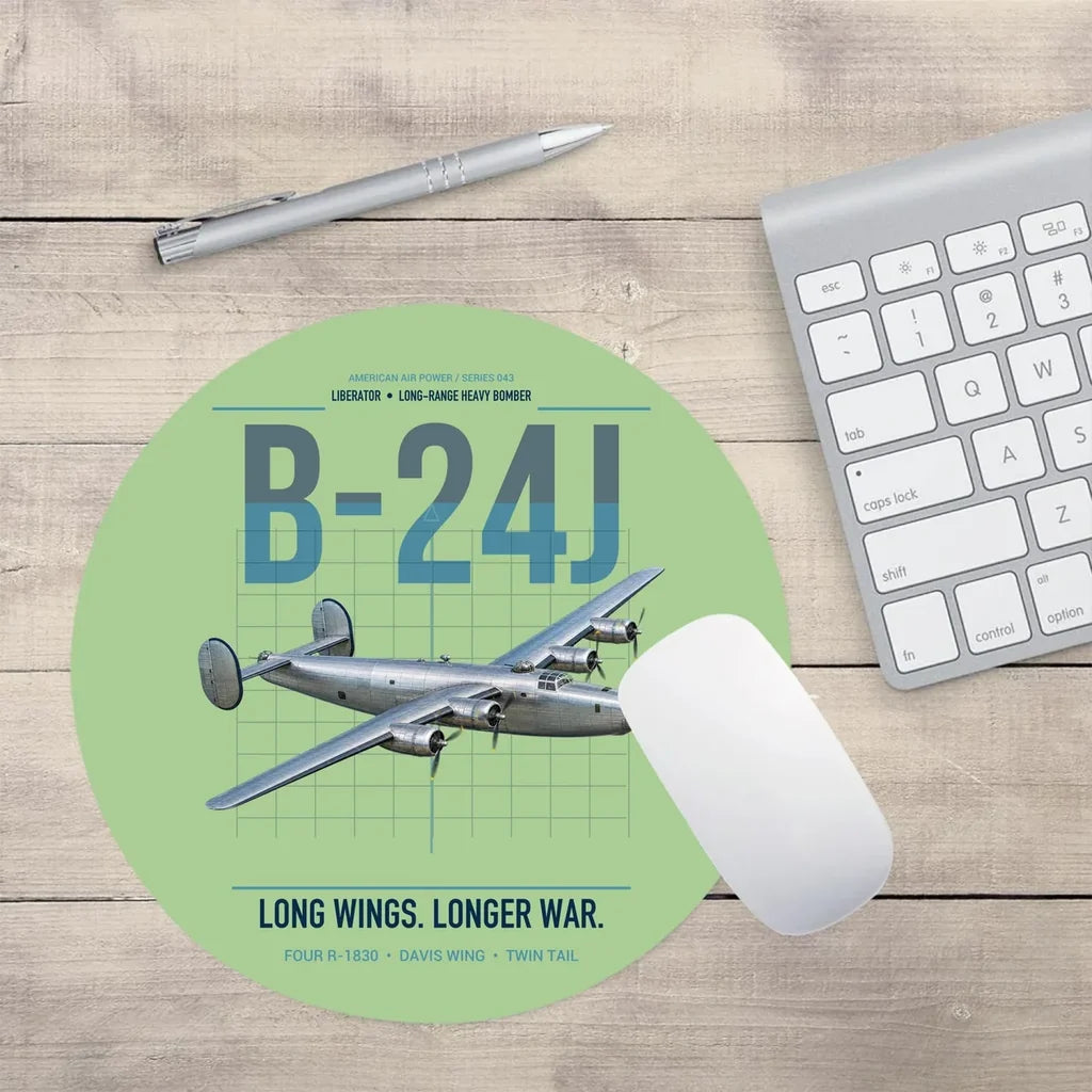 B-24J Liberator design on light green round mouse pad