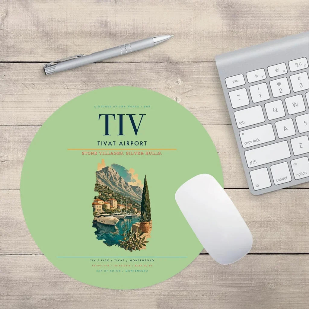 Tivat Airport (TIV) design on light green round mouse pad