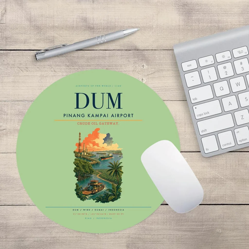 Pinang Kampai Airport (DUM) design on light green round mouse pad