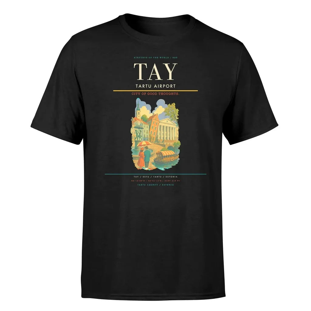 Tartu Airport (TAY) T-Shirt single-side front print in Black | tartu-airport-tay-double-side-t-shirt