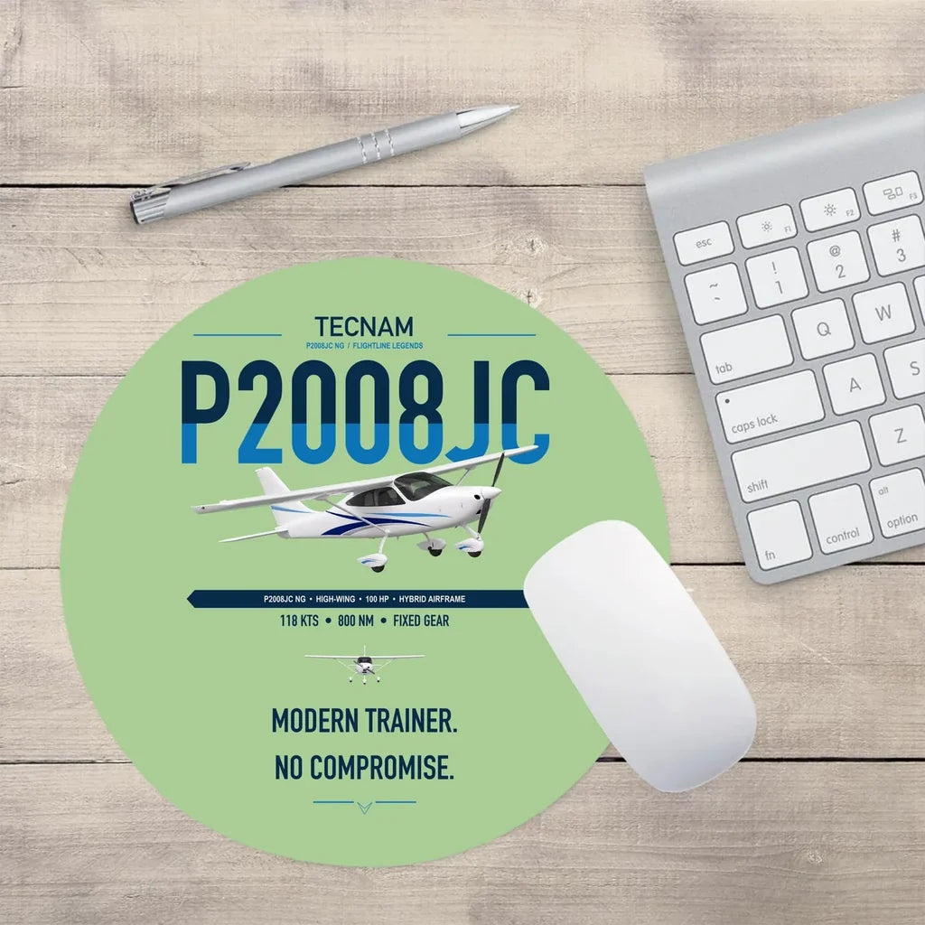 Tecnam P2008JC NG design on light green round mouse pad