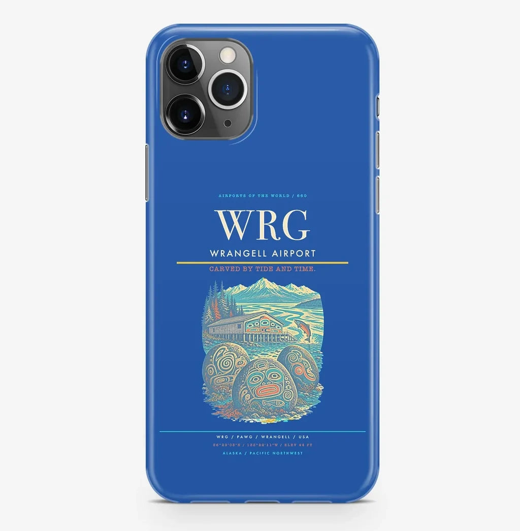 Wrangell Airport (WRG) design on blue iPhone 16 Pro MagSafe case