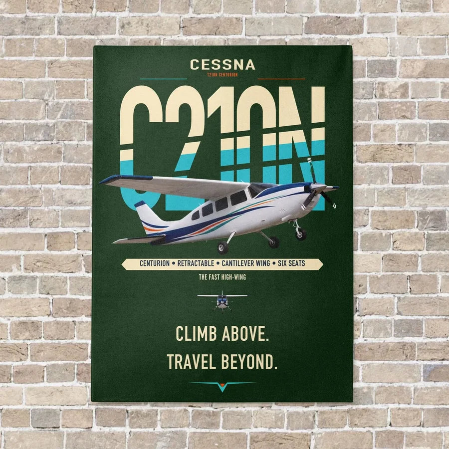 Cessna T210N Centurion vertical canvas print - no frame - dark green background