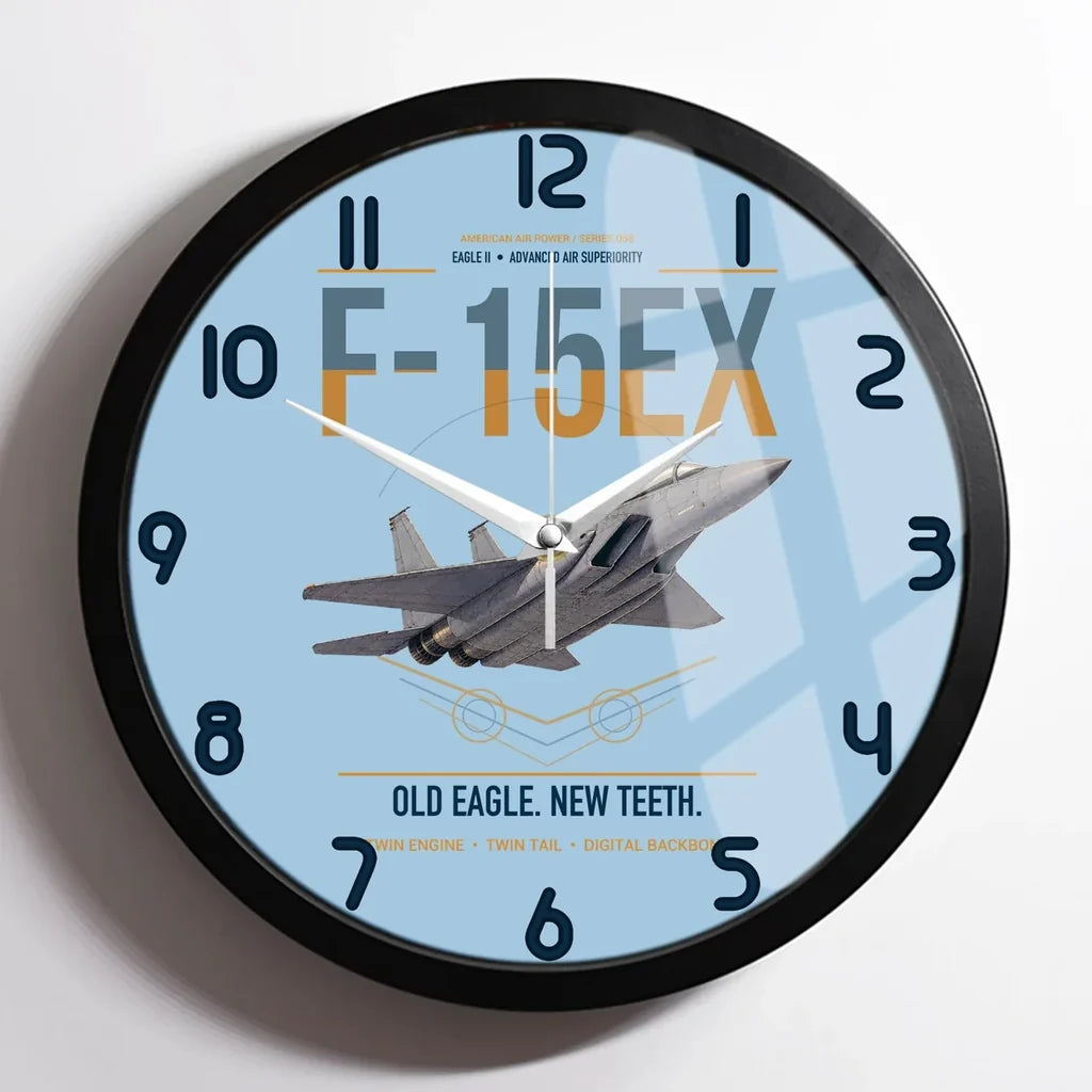 F-15EX Eagle II design on light blue framed wall clock