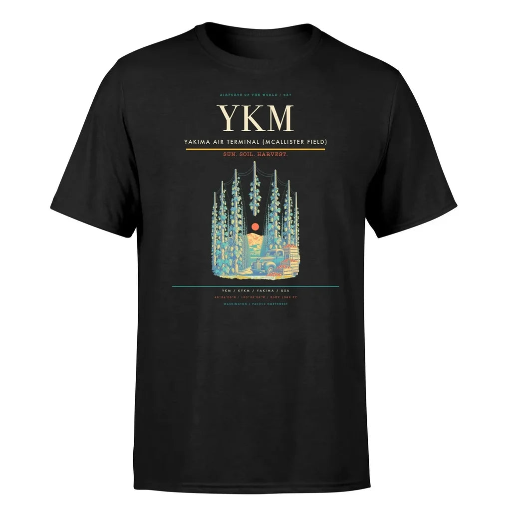 Yakima Air Terminal (McAllister Field) (YKM) T-Shirt single-side front print in Black | yakima-air-terminal-mcallister-field-ykm-double-side-t-shirt
