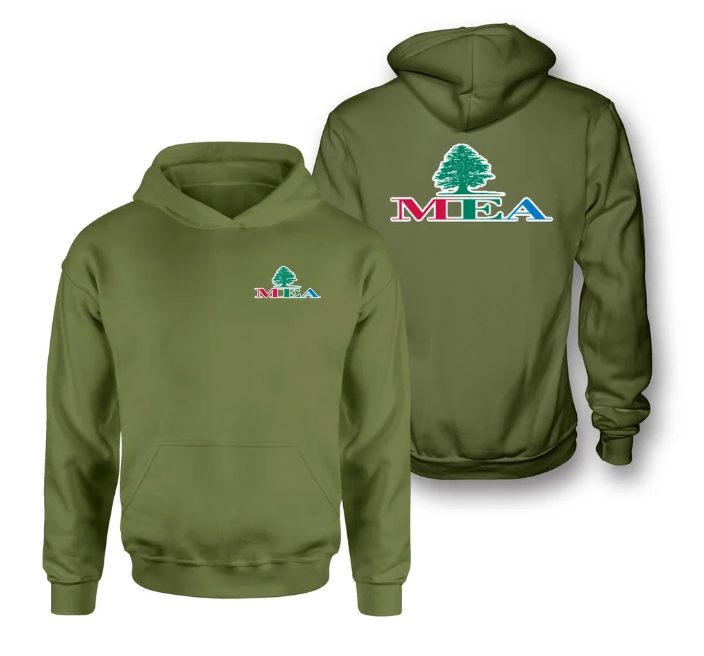 Middle East Airlines(MEA) logo on green army double side hoodie