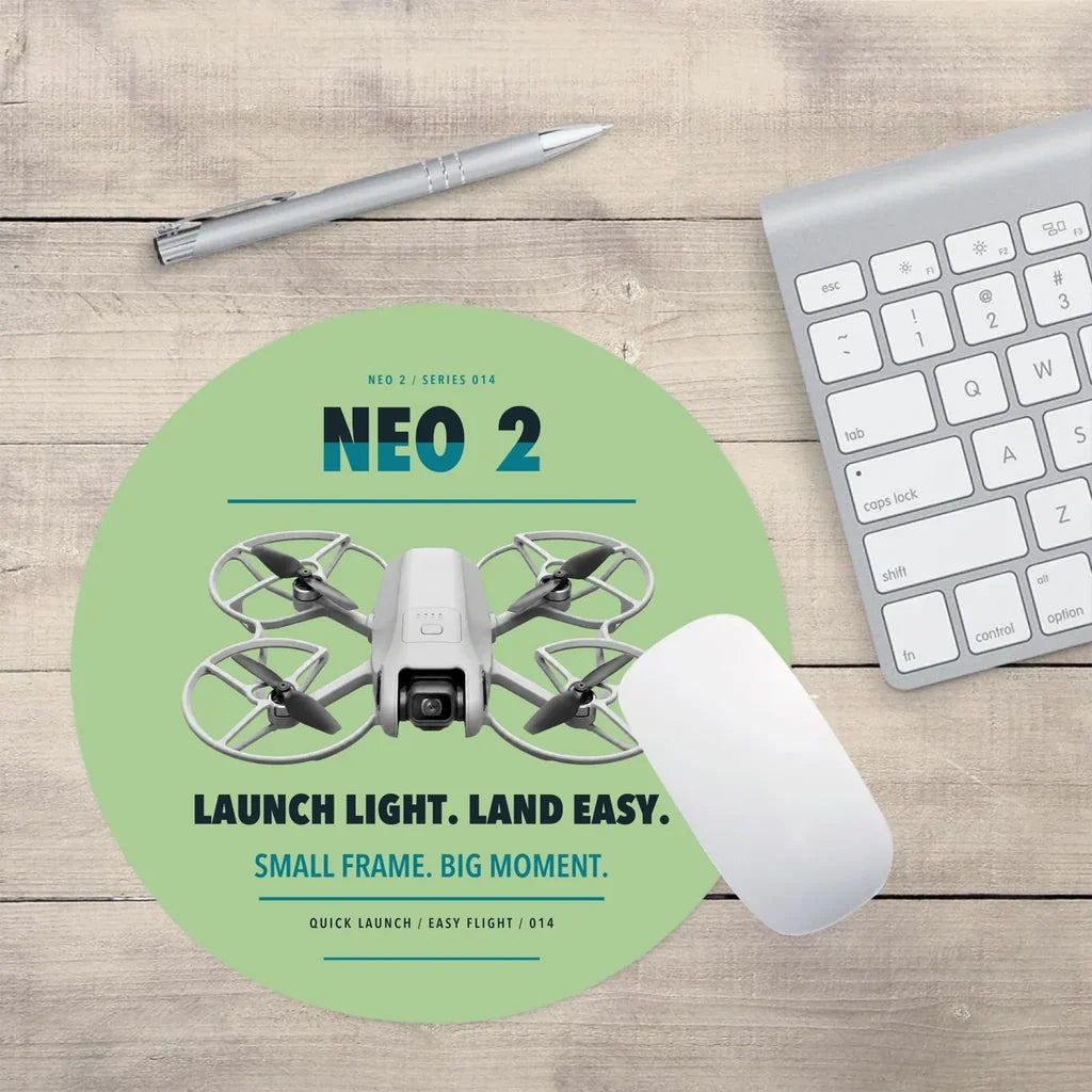 DJI Neo 2 design on light green round mouse pad