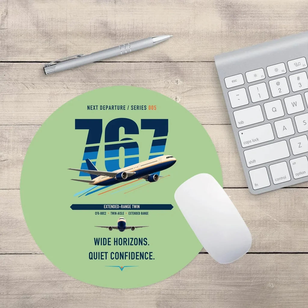Boeing 767-300ER design on light green round mouse pad