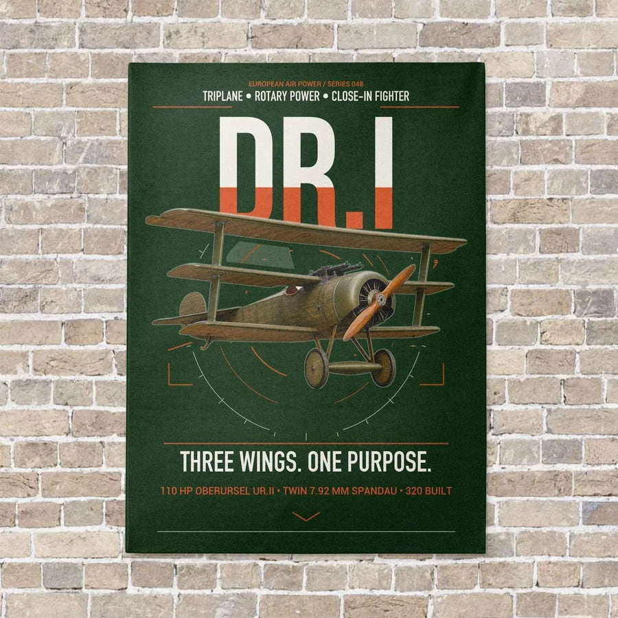 Fokker Dr.I vertical canvas print - no frame - dark green background