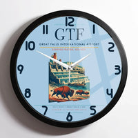 Thumbnail for Great Falls International Airport (GTF) design on light blue framed wall clock