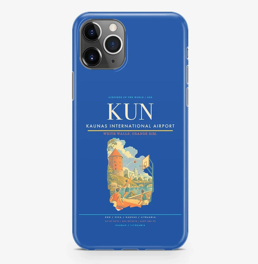 Kaunas Airport (KUN) design on blue iPhone 16 Pro MagSafe case
