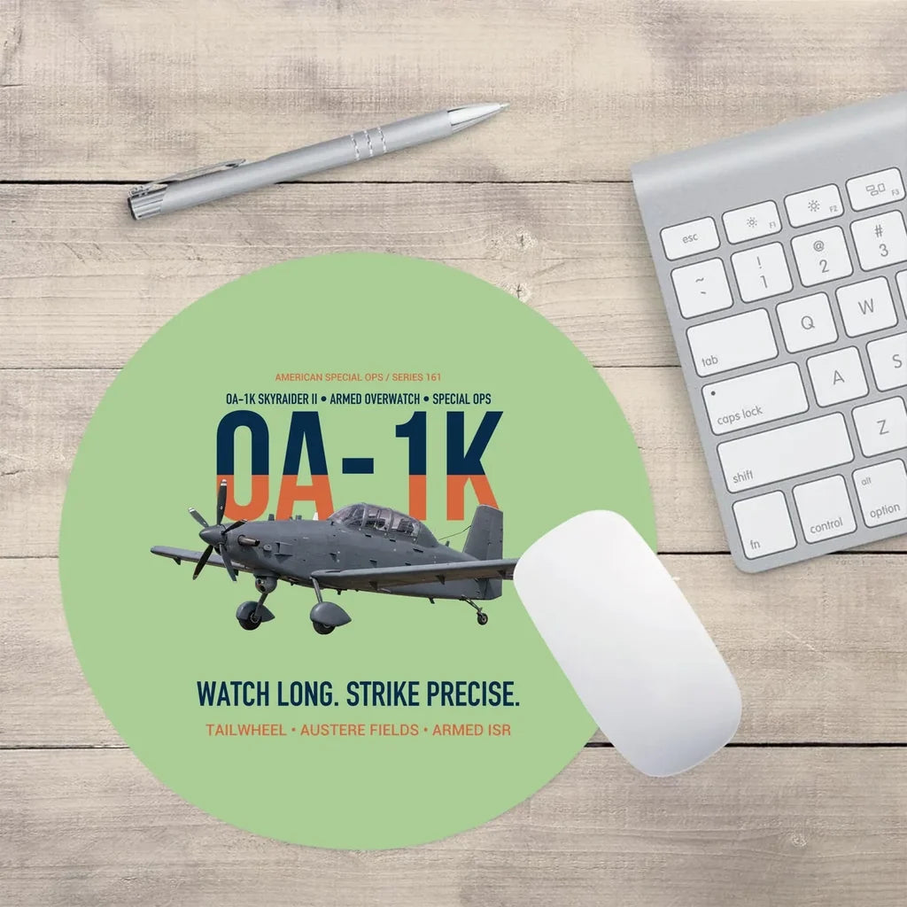 OA-1K Skyraider II Armed Overwatch design on light green round mouse pad