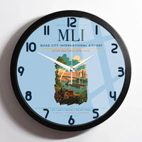 Thumbnail for Quad City International Airport (MLI) design on light blue framed wall clock