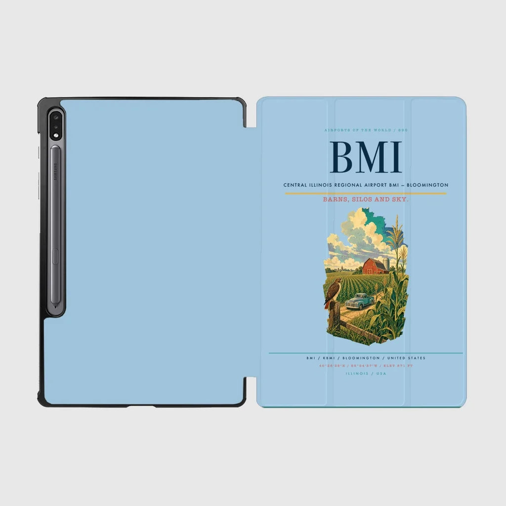 Central Illinois Regional Airport (BMI) design on light blue samsung tablet tablet case