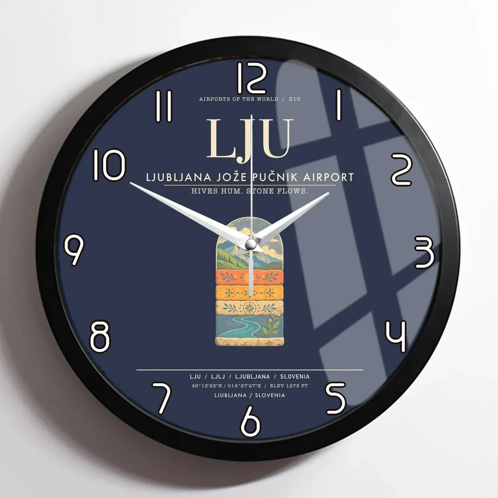 Ljubljana Joze Pucnik Airport LJU Wall-Clock Framed - Navy Blue