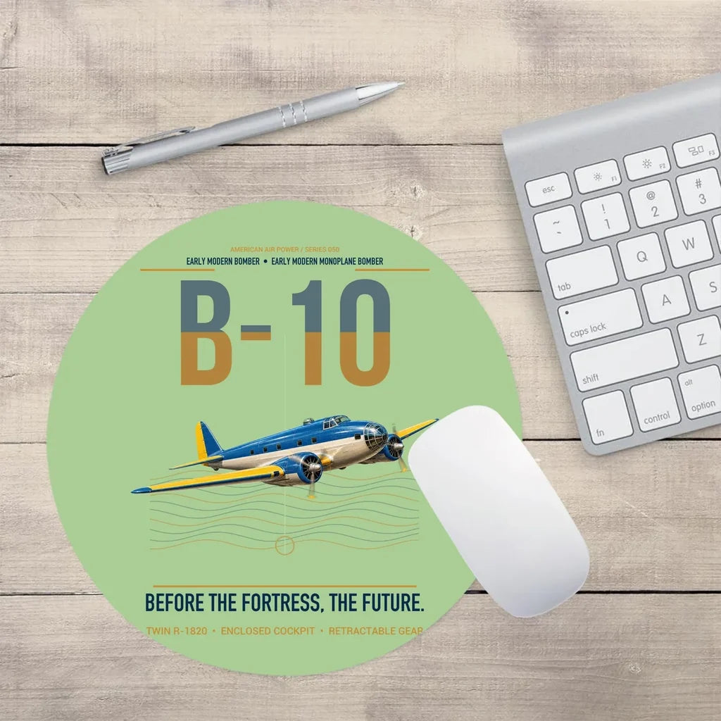 Martin B-10 design on light green round mouse pad