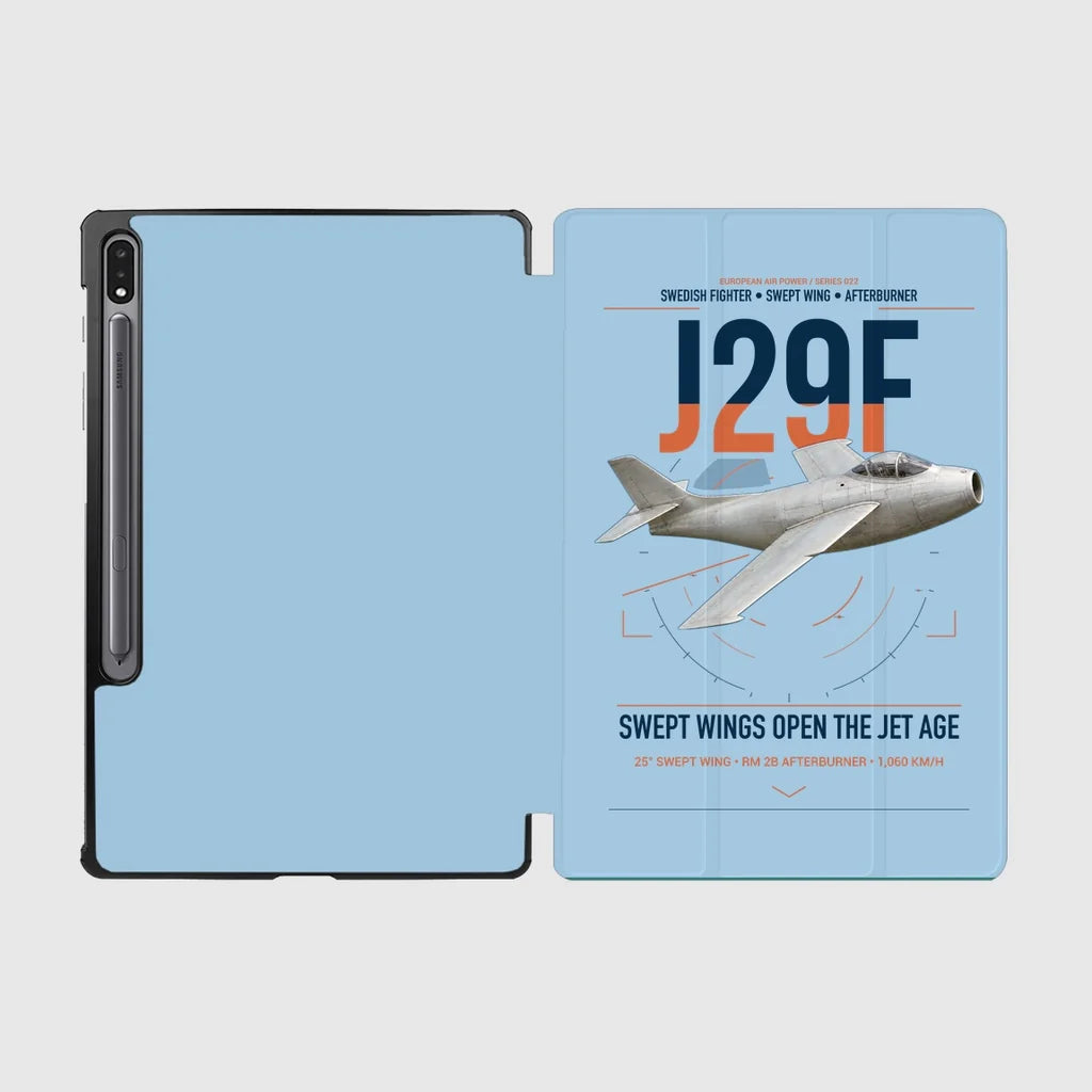Saab J 29F Tunnan design on light blue samsung tablet tablet case