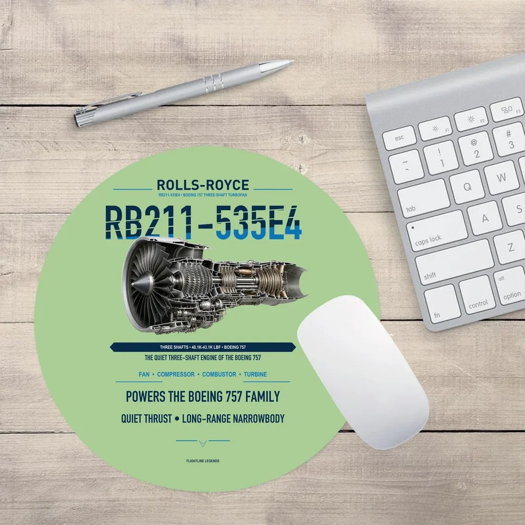 RB211-535E4 design on light green round mouse pad