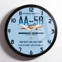 Thumbnail for Grumman American AA-5B Tiger design on light blue framed wall clock