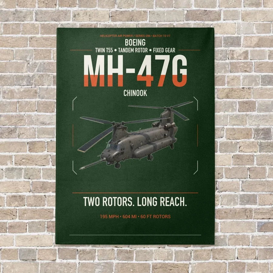 Boeing MH-47G Chinook vertical canvas print - no frame - dark green background