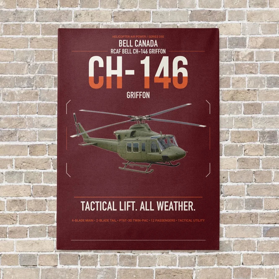 Bell Canada CH-146 Griffon vertical canvas print - no frame - dark red background
