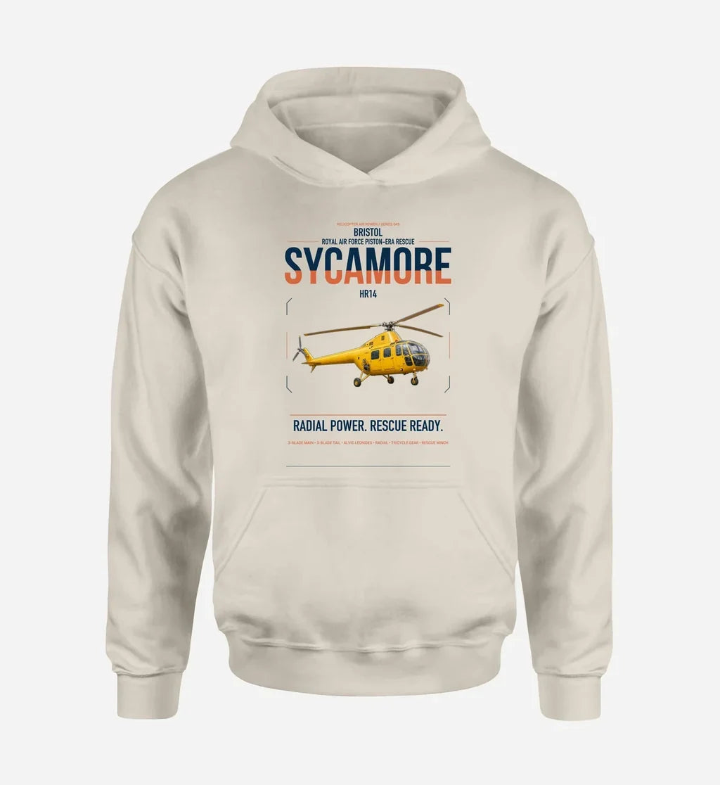 Bristol Sycamore HR14 design on khaki double-side hoodie, single-side print