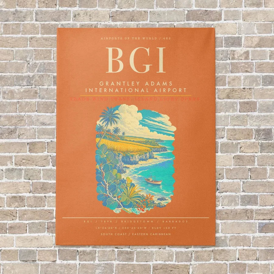 Grantley Adams International Airport BGI - Canvas Framed - Orange