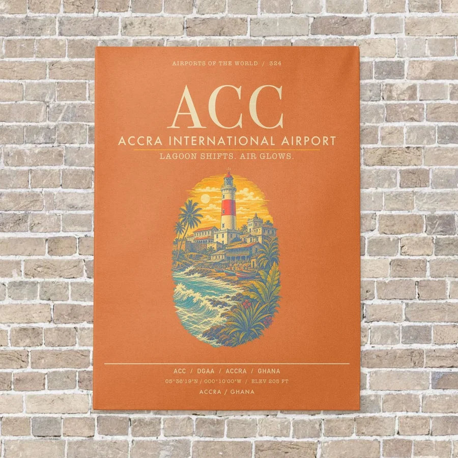 Accra International Airport ACC - Canvas Framed - Orange