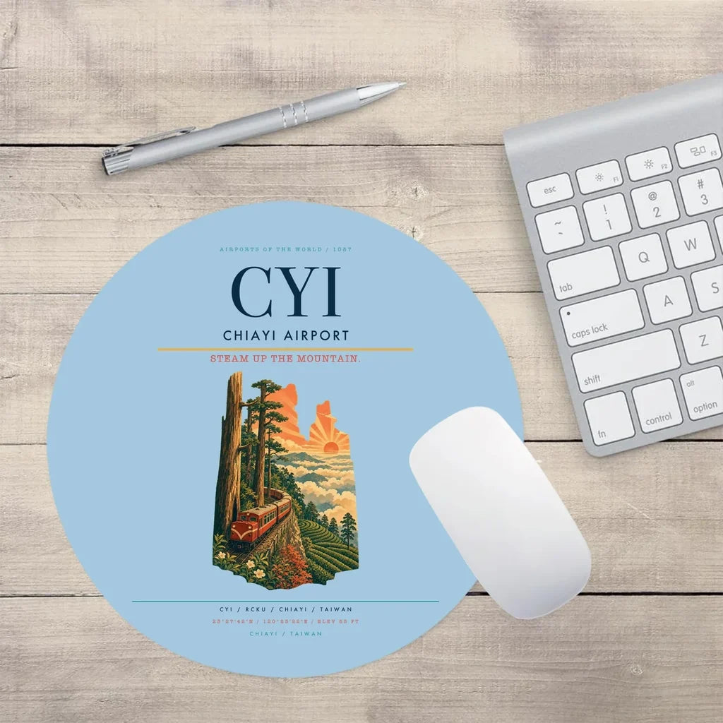 Chiayi Airport (CYI) design on light blue round mouse pad