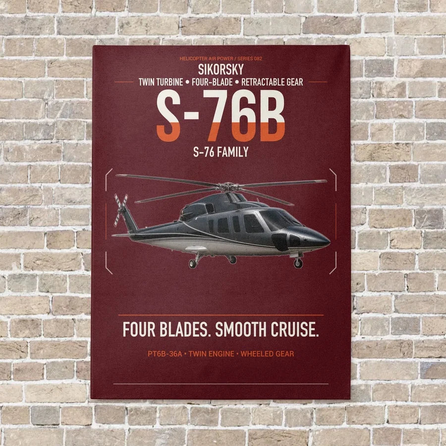 Sikorsky S-76B vertical canvas print - no frame - dark red background
