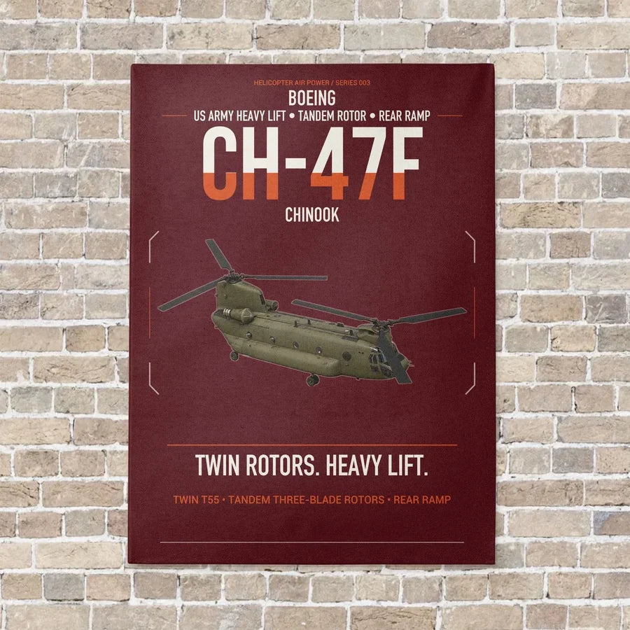 Boeing CH-47F Chinook vertical canvas print - no frame - dark red background