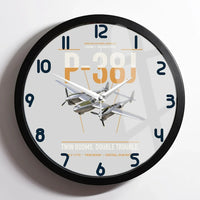 Thumbnail for P-38J Lightning design on light gray framed wall clock