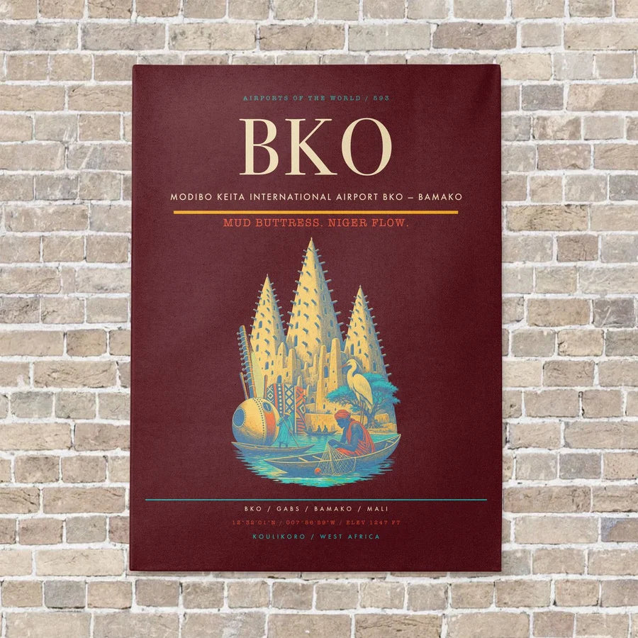 Modibo Keita International Airport BKO — Bamako vertical canvas print - no frame - dark red background