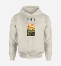 Thumbnail for George Best Belfast City Airport (BHD) design on khaki hoodie single-side print