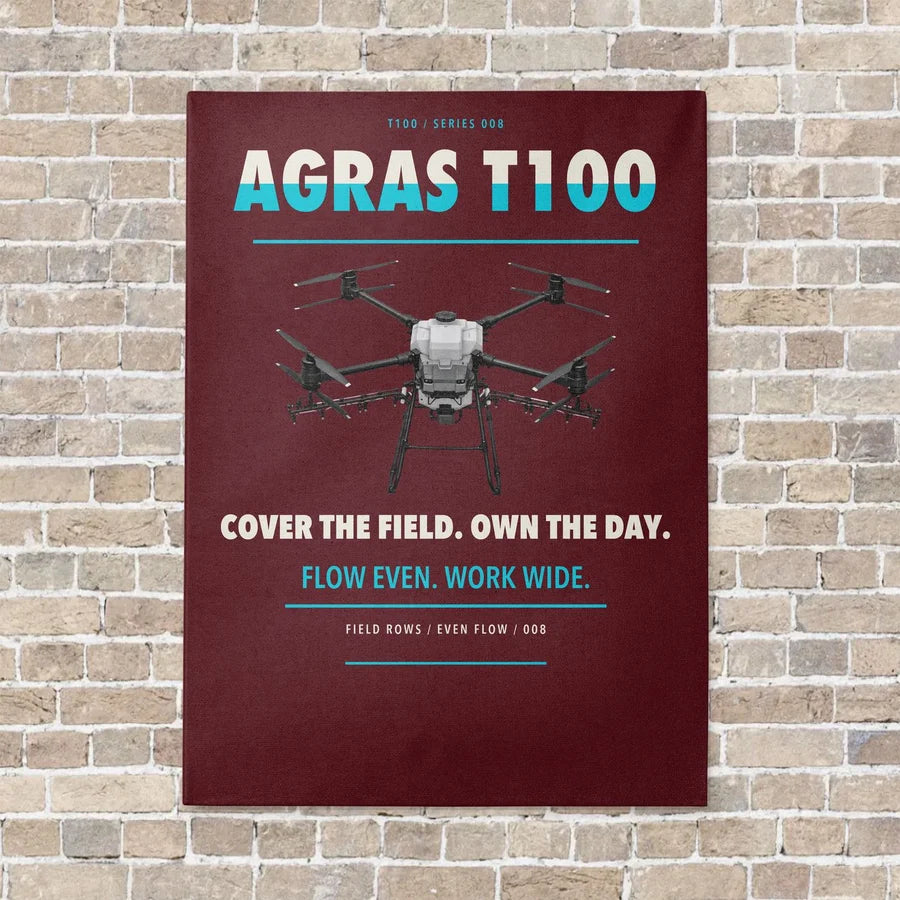 DJI Agras T100 vertical canvas print - no frame - dark red background