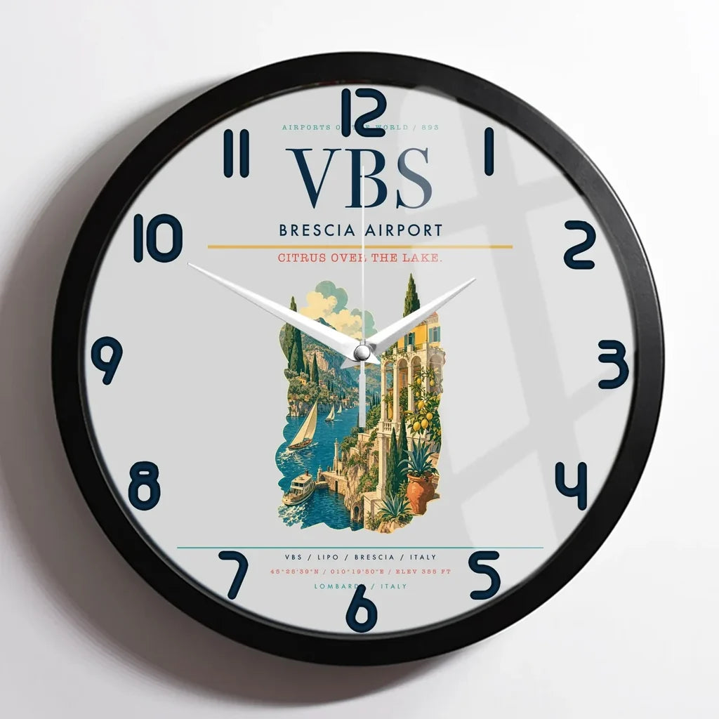 Brescia Airport (VBS) design on light gray framed wall clock