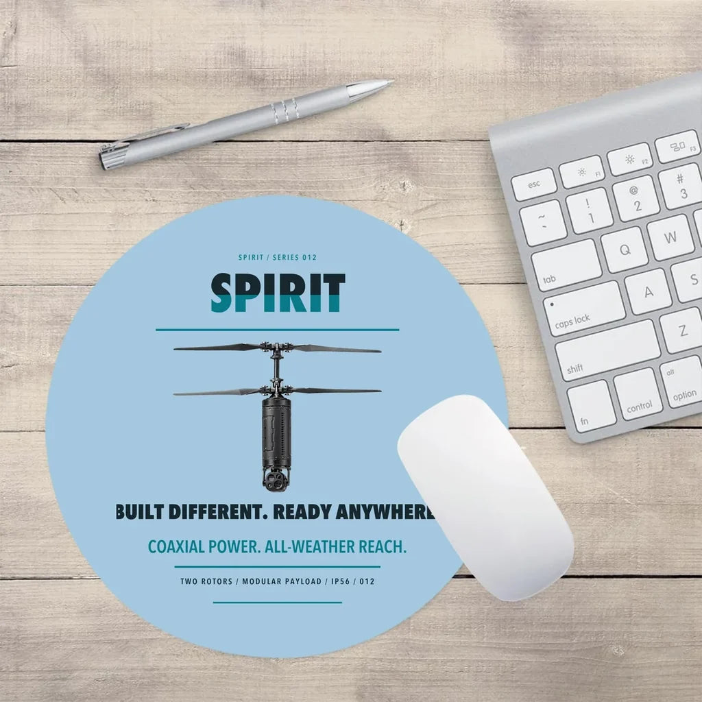 Ascent AeroSystems Spirit design on light blue round mouse pad